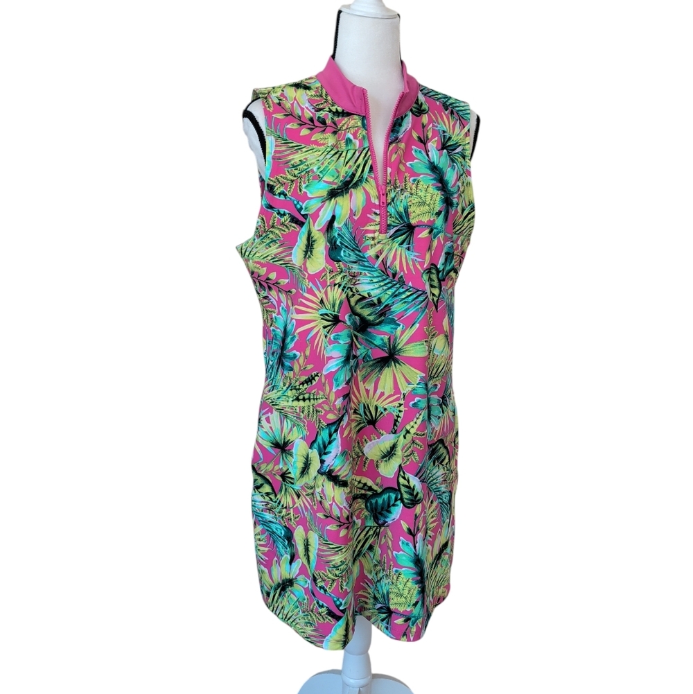 Tommy Bahama Golf Tennis Floral Tropical Dress XL Pink Green Pockets
